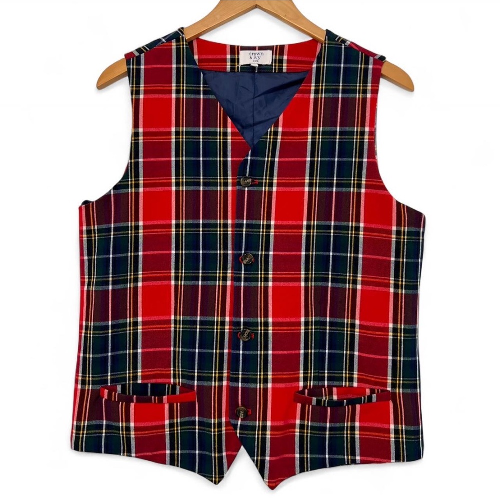 Crown & Ivy Kids Red Plaid Vest